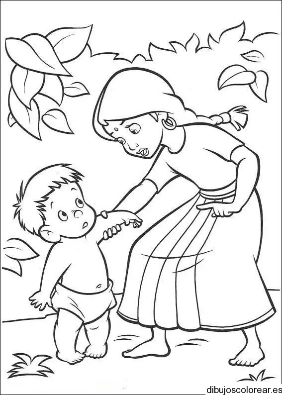 Dibujo de una madre y un niño para colorear