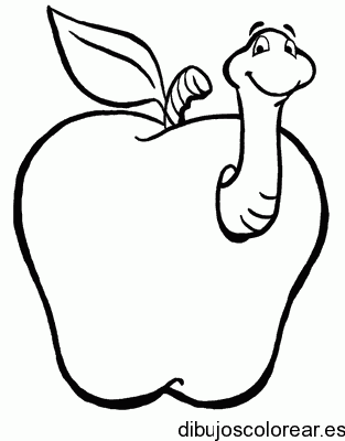 Dibujo de una manzana con un gusano para colorear