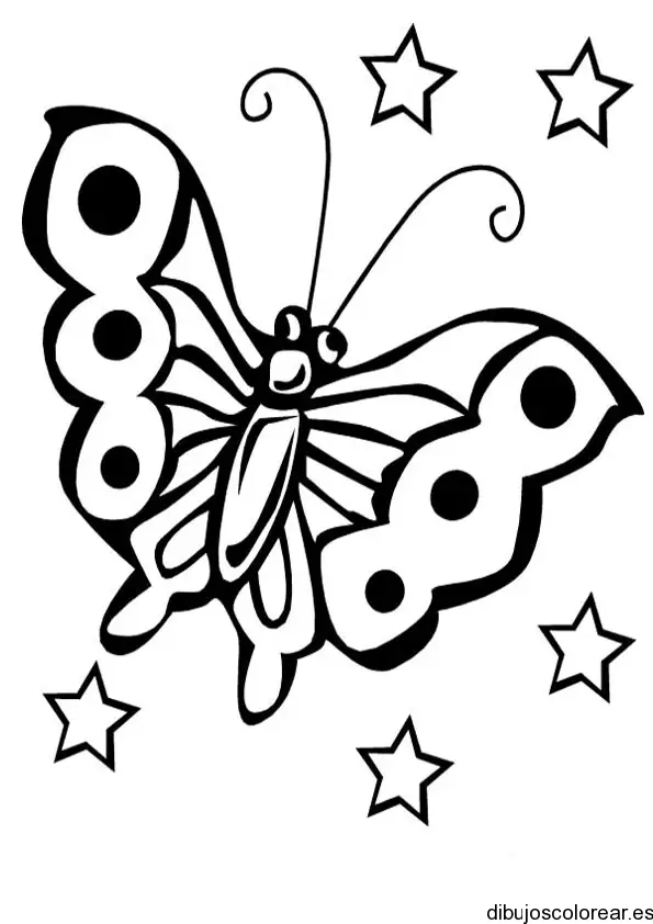 Dibujo de una mariposa con cinco estrellas para colorear