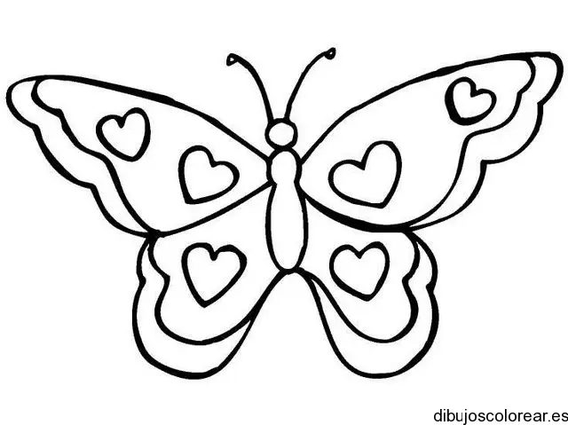 Dibujo de una mariposa con corazones para colorear