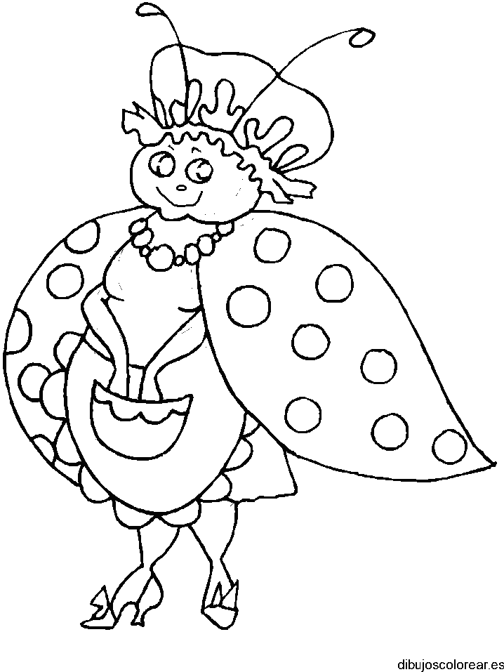Dibujo de una mariquita con delantal para colorear