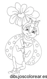 Dibujo de una mariquita con una flor para colorear