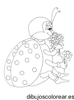 Dibujo de una mariquita oliendo flores para colorear