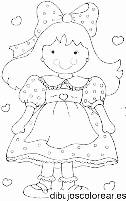 Dibujo de una muñeca con corazones para colorear
