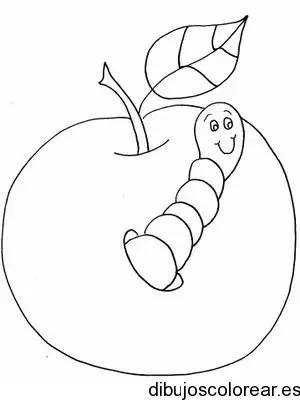 Dibujo de una naranja con un gusano para colorear