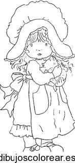Dibujo de una niña abrazando un gato para colorear
