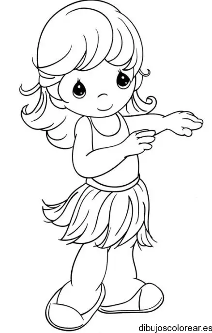 Dibujo de una niña bailando hawaiano para colorear