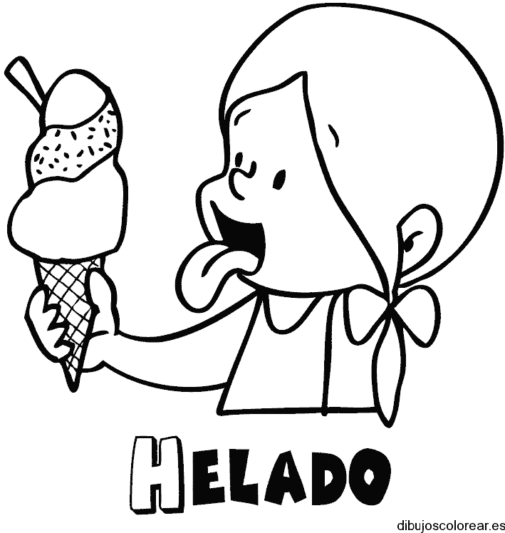 Dibujo de una niña comiendo helado para colorear