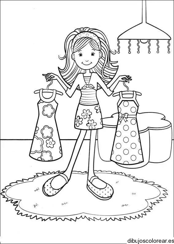 Dibujo de una niña comprando ropa para colorear