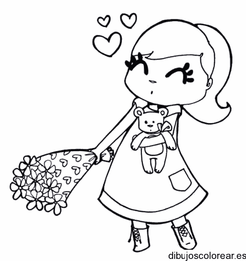 Dibujo de una niña con corazones para colorear