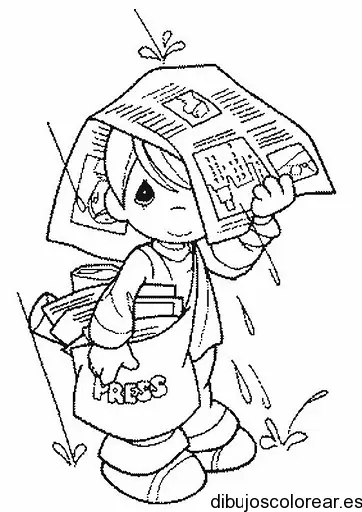 Dibujo de una niña con el diario para colorear