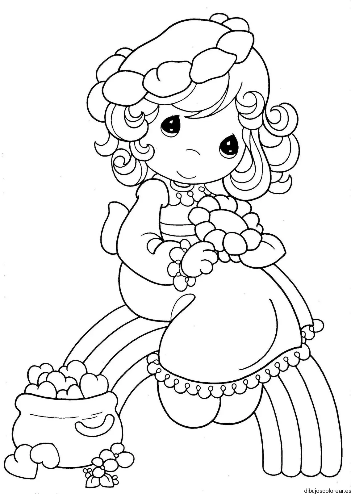 Dibujo de una niña con el pelo ondulado para colorear