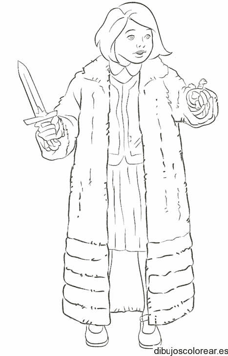Dibujo de una niña con espada para colorear