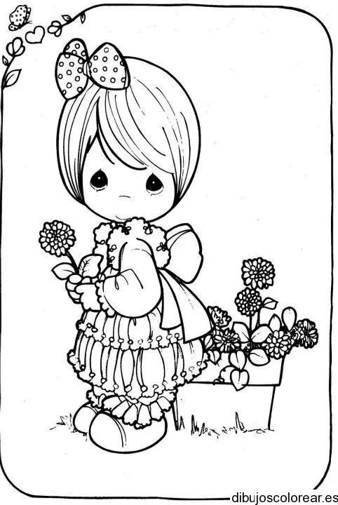 Dibujo de una niña con maceteros para colorear