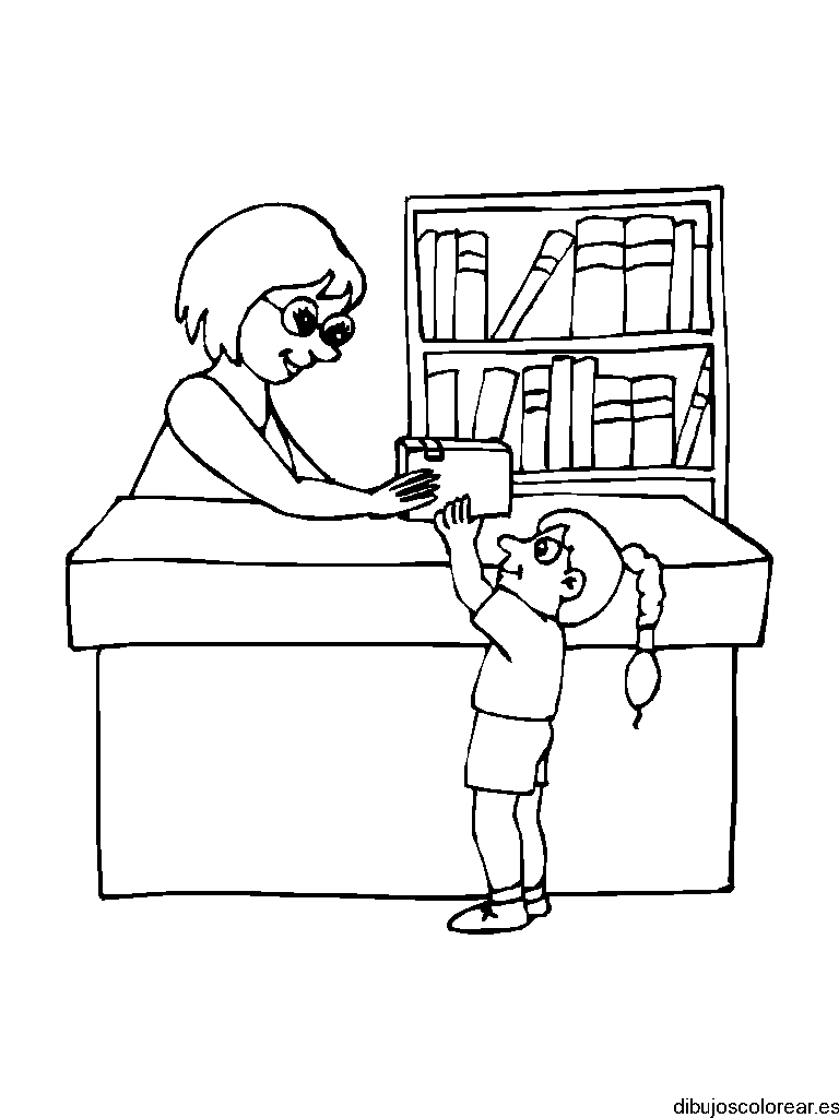 Dibujo de una niña con maestra para colorear