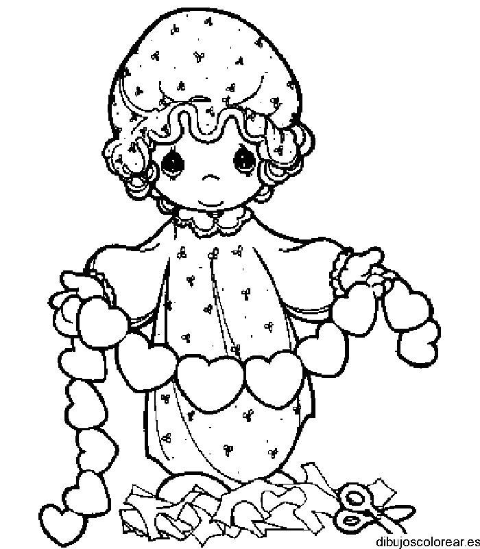 Dibujo de una niña con pequeños corazones para colorear