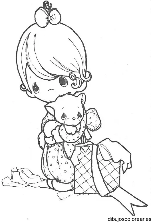Dibujo de una niña con su osito para colorear