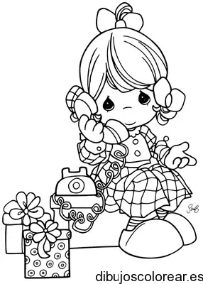 Dibujo de una niña con teléfono para colorear