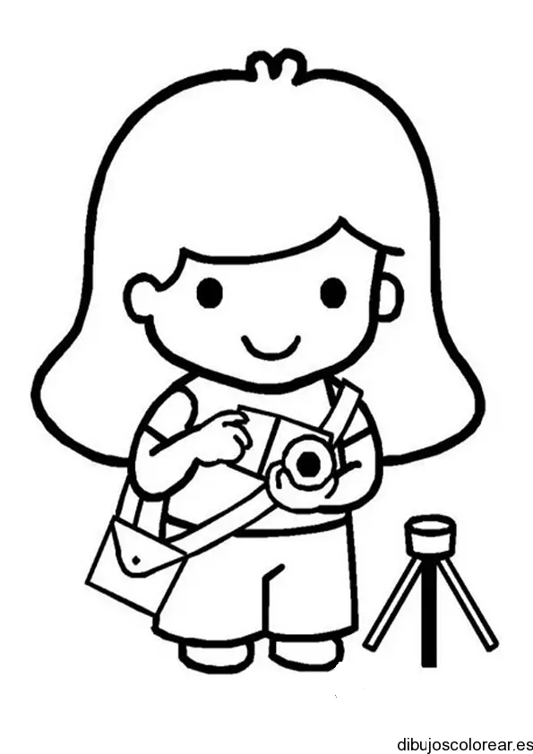 Dibujo de una niña con una cámara para colorear