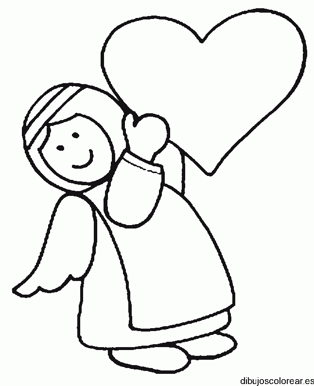 Dibujo de una niña con un corazon para colorear