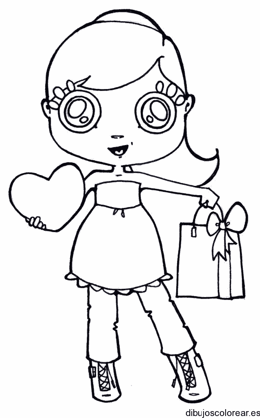 Dibujo de una niña con un corazón para colorear
