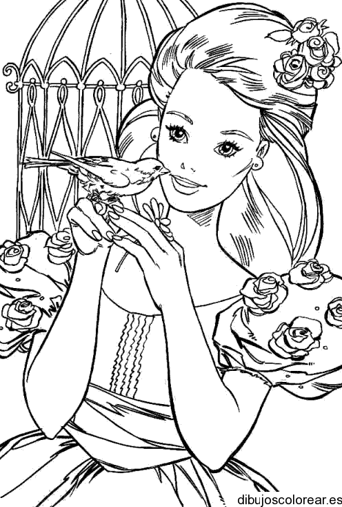Dibujo de una niña con un gorrión para colorear