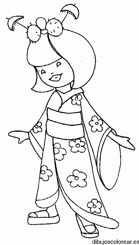 Dibujo de una niña con un kimono para colorear