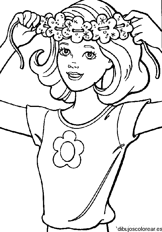 Dibujo de una niña con un lazo en el pelo para colorear