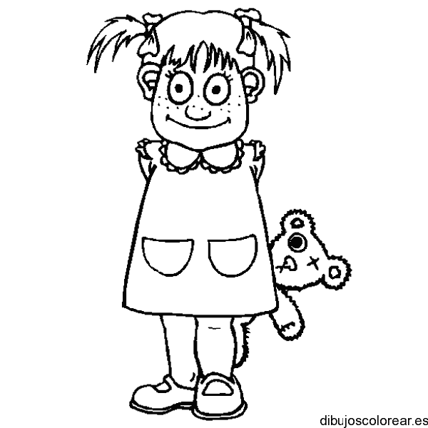 Dibujo de una niña con un oso para colorear