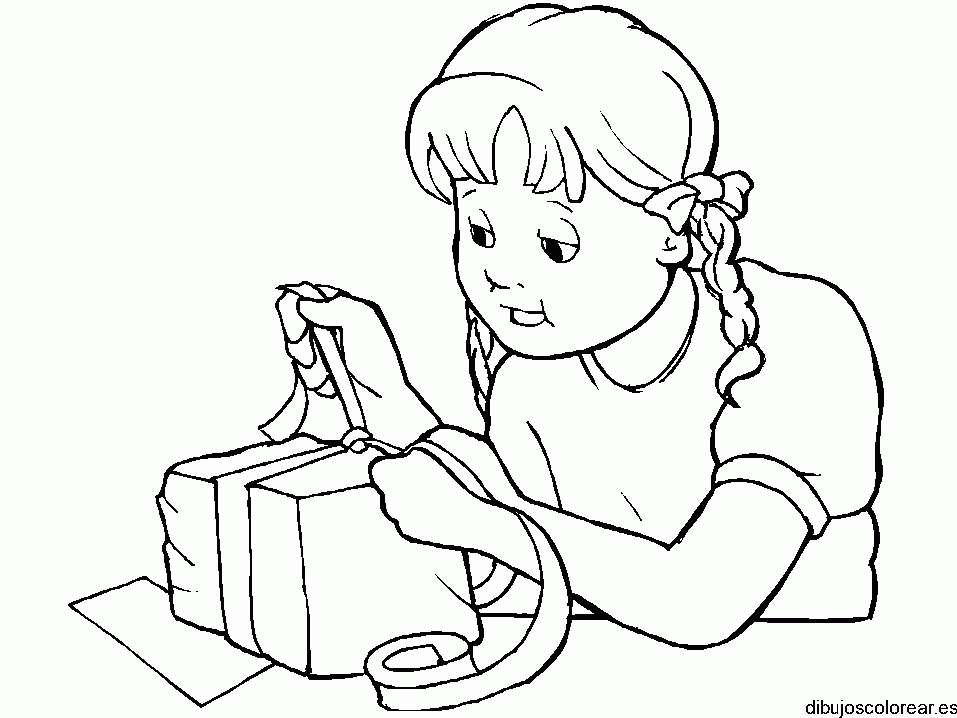 Dibujo de una niña con un regalo para colorear