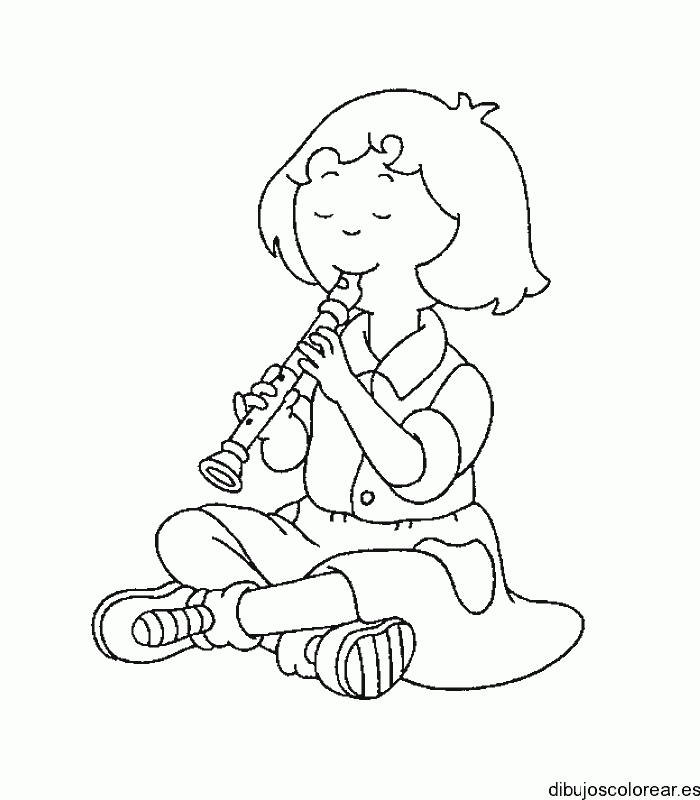 Dibujo de una niña con una flauta para colorear