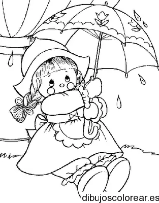 Dibujo de una niña con una sombrilla para colorear