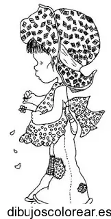 Dibujo de una niña deshojando una flor para colorear