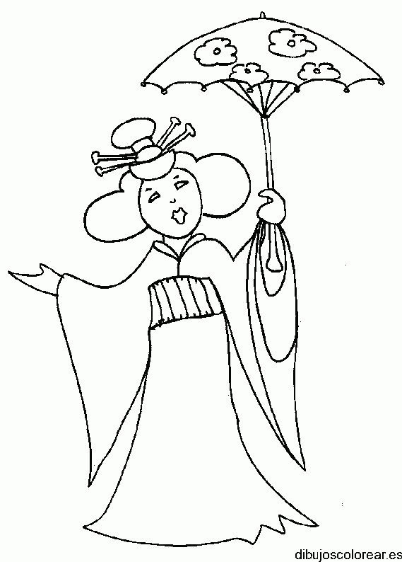 Dibujo de una niña disfrazada de geisha para colorear