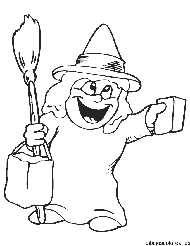 Dibujo de una niña disfrazada para halloween para colorear