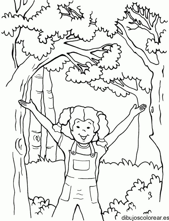 Dibujo de una niña en el bosque para colorear
