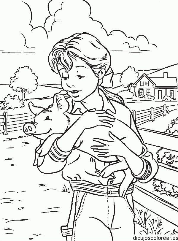 Dibujo de una niña en el campo para colorear