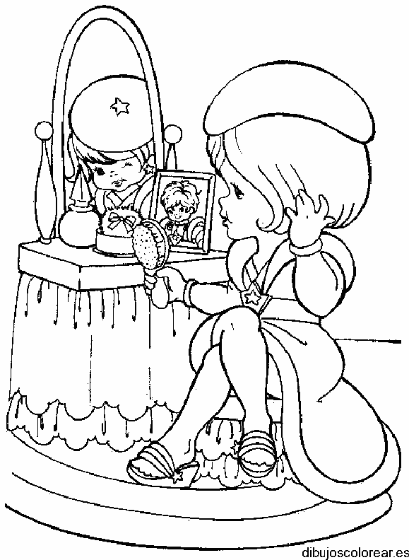 Dibujo de una niña en el espejo para colorear