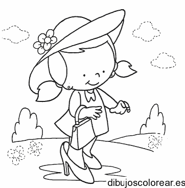 Dibujo de una niña en el jardín para colorear