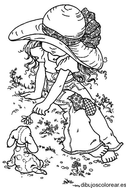Dibujo de una niña en el jardín para colorear