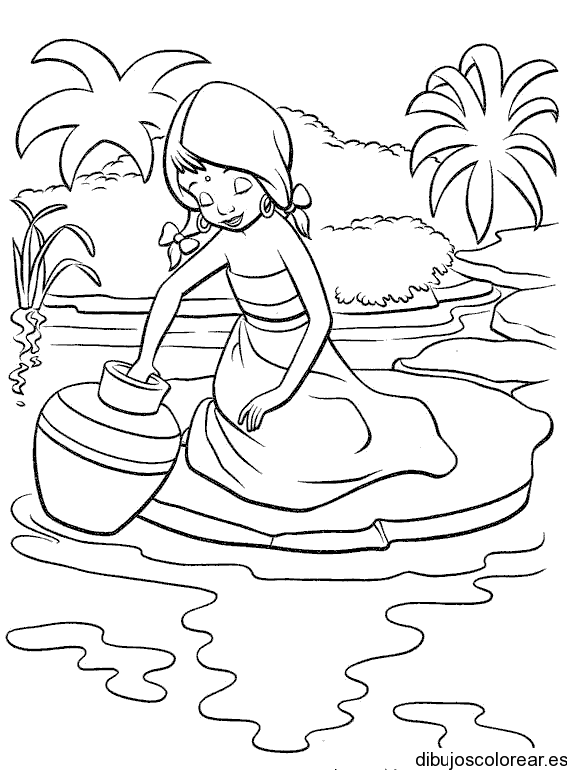 Dibujo de una niña en el río para colorear