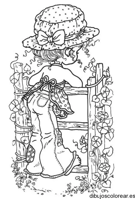Dibujo de una niña en jardín para colorear