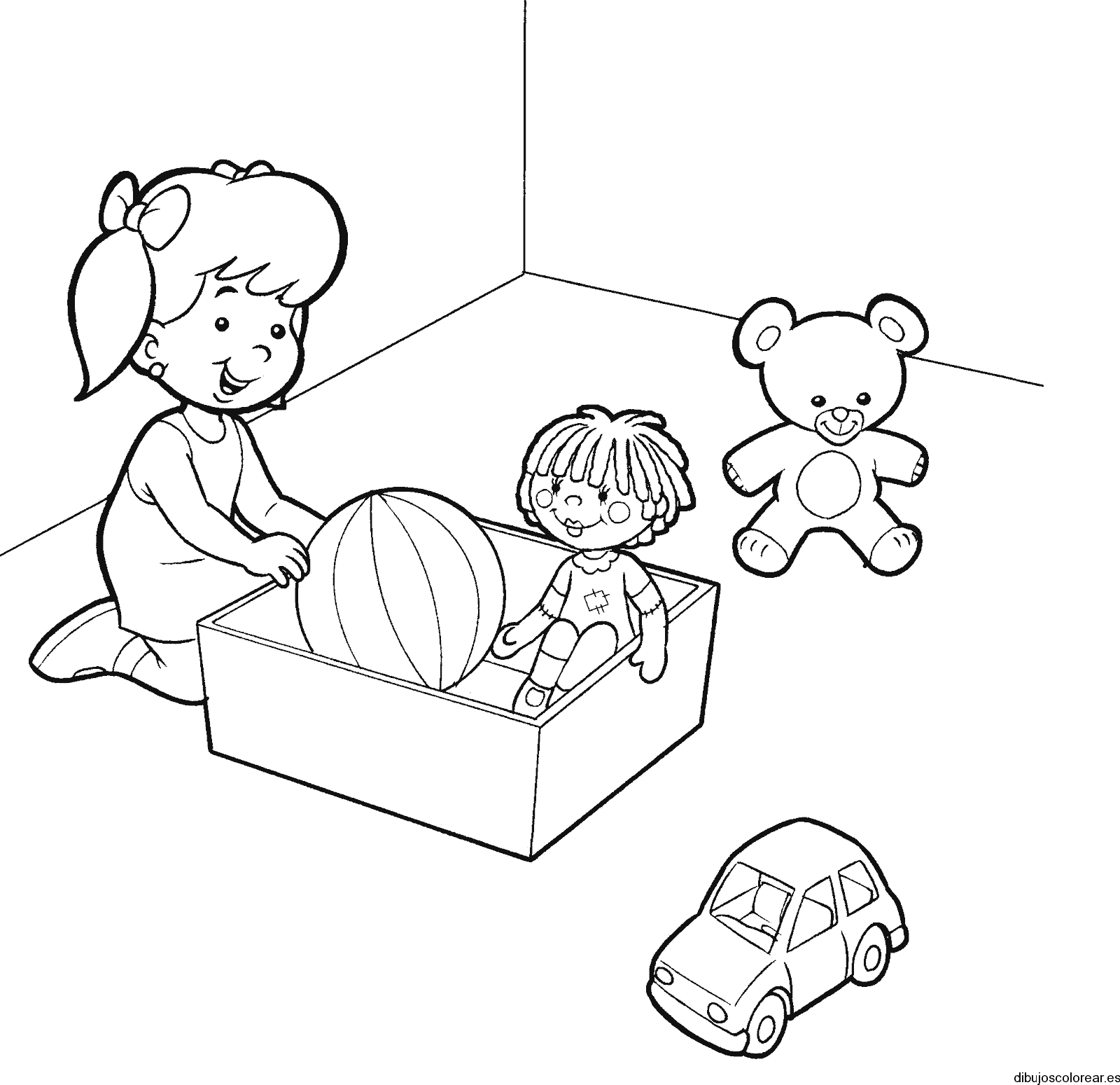 Dibujo de una niña en su hora de juegos para colorear