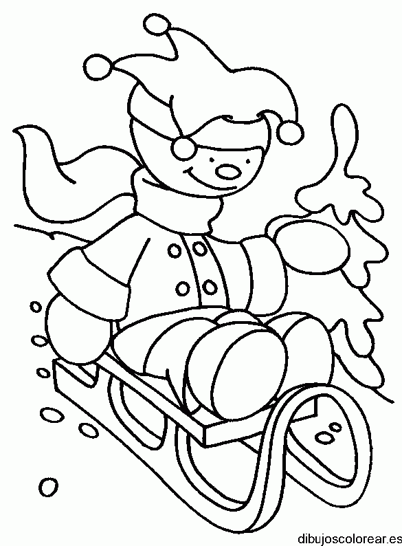 Dibujo de una niña en su trineo para colorear