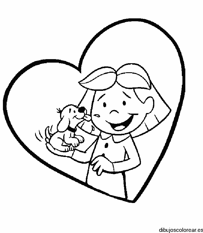 Dibujo de una niña en un corazón para colorear