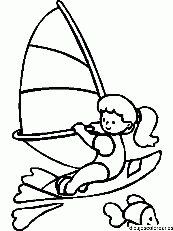 Dibujo de una niña en un velero para colorear