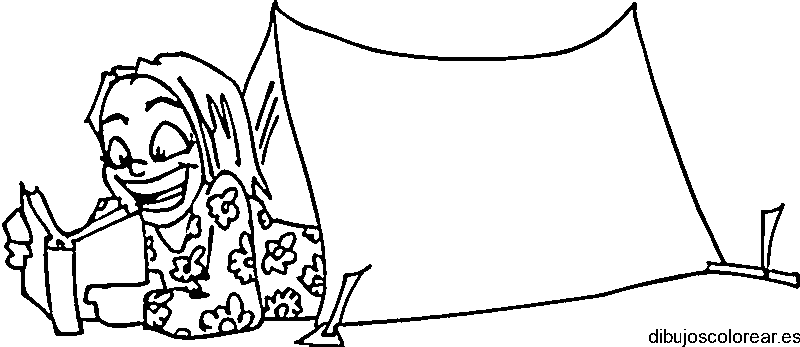 Dibujo de una niña en una carpa para colorear