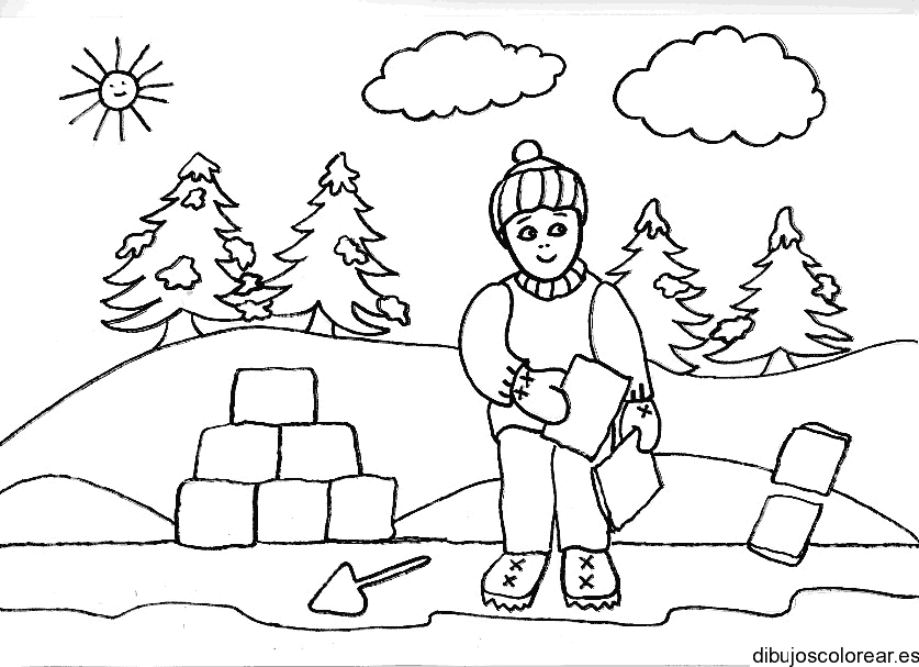 Dibujo de una niña en una montaña para colorear