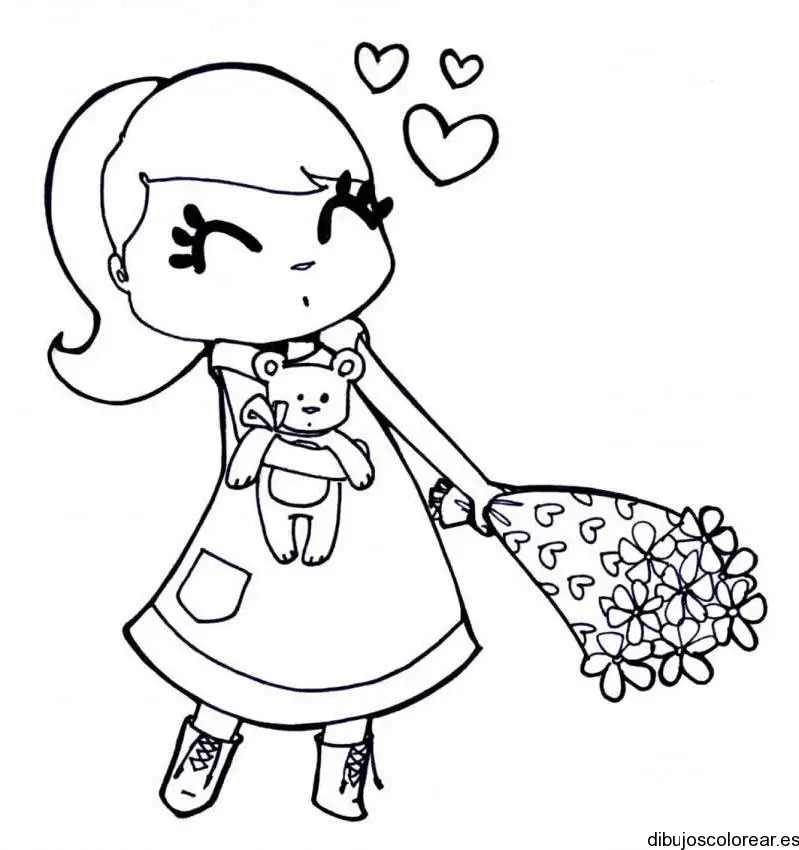 Dibujo de una niña enamorada para colorear