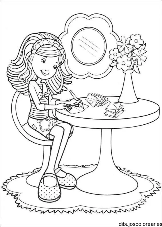 Dibujo de una niña escribiendo para colorear